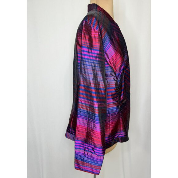 Coldwater Creek Womens Striped Silk Blend Jacket L Red Purple Blue Long Sleeve - Picture 7 of 10